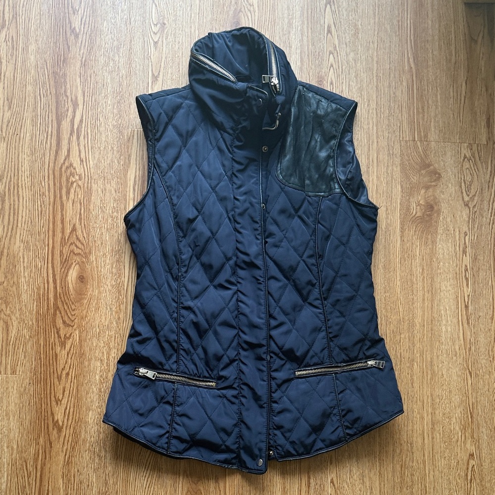Zara Quilted Black Vest with Leather Accents